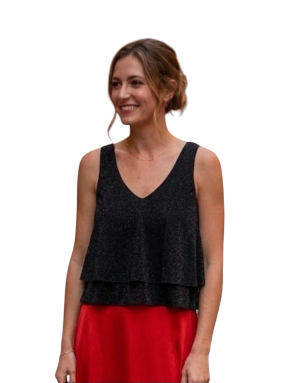 Carmen Marc Valvo Black Tiered Crop‎ Tank Top Size S